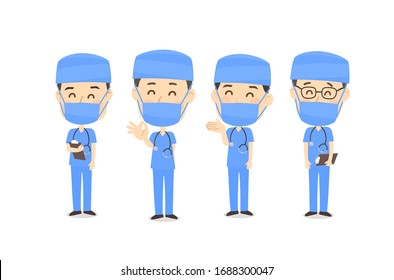 Set Cartoon Doctor  Team  Vector
