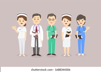 Set Cartoon  Doctor Team Vector