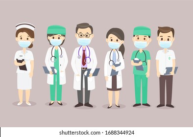 Establecer vector de equipo de doctores de caricaturas