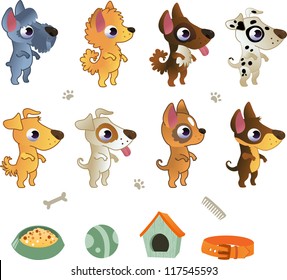 Set of cartoon dog breeds