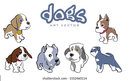 Set cartoon dogs. Art vector. Pets illustration.
