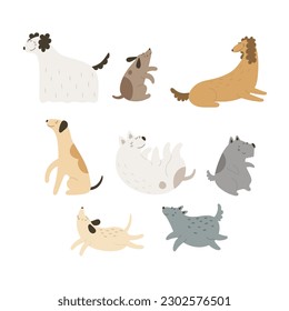 Set of cartoon dogs, decor elements . Colorful flat vector illustration for children. baby design for prints, posters, cards