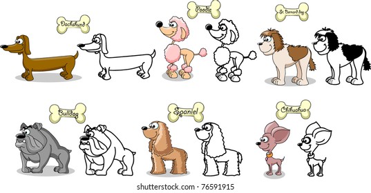 set cartoon dogs of different breeds