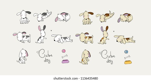 Set of cartoon dogs. Happy pets. Funny animals.