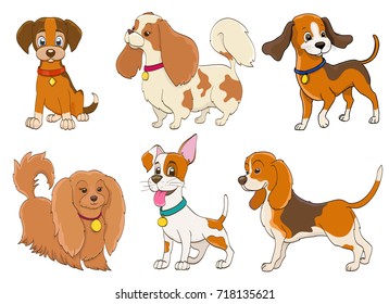 set of cartoon dogs on white. vector illustration