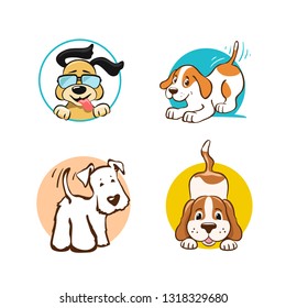 set of cartoon dogs as symbols or logos. vector illustration