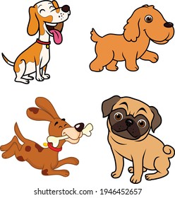 Conjunto de dibujos animados de perros ilustraciones vectoriales aisladas ahora fondo blanco