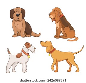 Set of cartoon dogs . Vector illustration