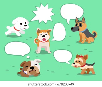 Set of cartoon dogs with white speech bubbles