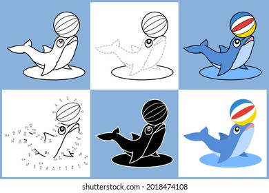 Set of cartoon DOLPHIN in 6 styles, Vector illustration