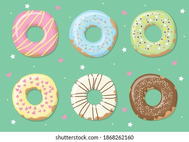 Set cartoon donuts with cream.