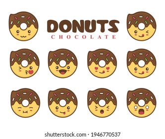 set of cartoon donuts illustrations with different faces