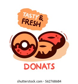 Set of cartoon donuts isolated on white background. Vector illustration