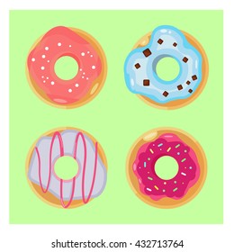 Set of cartoon donuts. Vector illustration