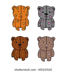Set of cartoon doodle bear, isolated images for little kids. Hand drawn bears