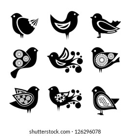 Set of cartoon doodle birds icons