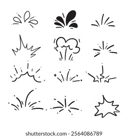 Set of cartoon doodle bomb explosion,cloud, shine burst