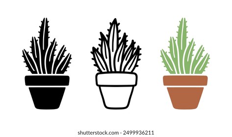 Set of Cartoon doodle of Cactus, Vector, Illustration.
