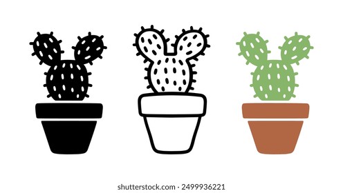 Set of Cartoon doodle of Cactus, Vector, Illustration.