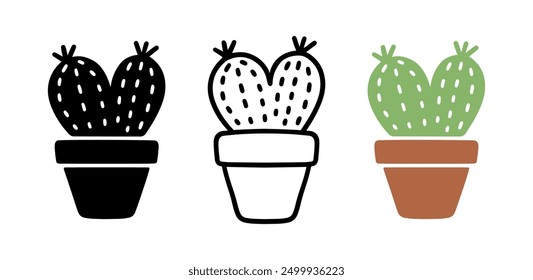 Set of Cartoon doodle of Cactus, Vector, Illustration.