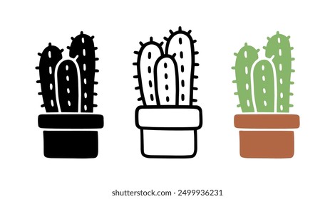 Set of Cartoon doodle of Cactus, Vector, Illustration.
