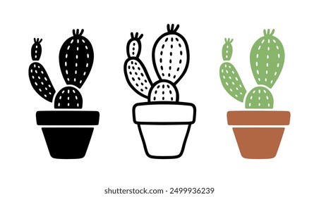 Set of Cartoon doodle of Cactus, Vector, Illustration.