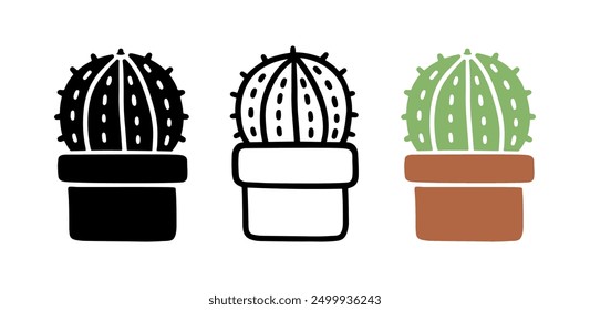 Set of Cartoon doodle of Cactus, Vector, Illustration.