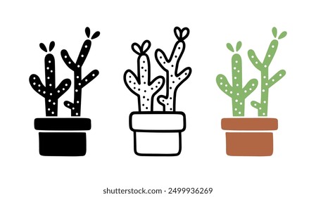 Conjunto de dibujos animados doodle de cactus, Vector, ilustración.