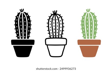 Set of Cartoon doodle of Cactus, Vector, Illustration.