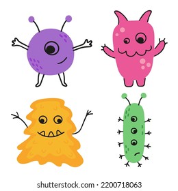 Set of cartoon doodle germs, bacterias, monsters