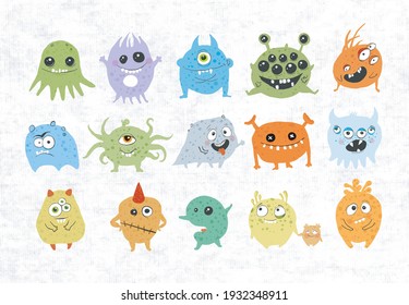 Set of cartoon doodle germs, viruses and bacterias monsters on old paper background