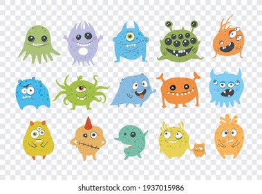 Set of cartoon doodle germs, viruses and bacterias monsters.