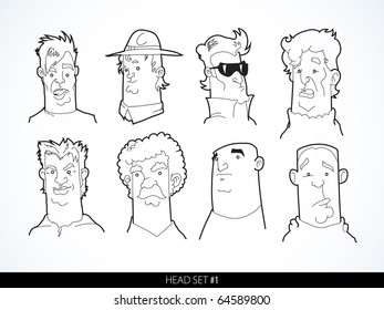 Set of cartoon doodle heads