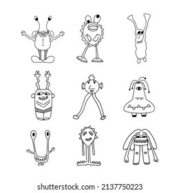 Set of cartoon doodle monsters