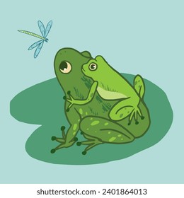 Set of cartoon doodle vector frogs animals.