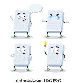 set of cartoon double white sleeping mattress character mascot on white background