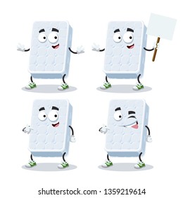 set of cartoon double white sleeping mattress character mascot on white background