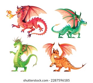 Set of cartoon dragon characters vector illustration