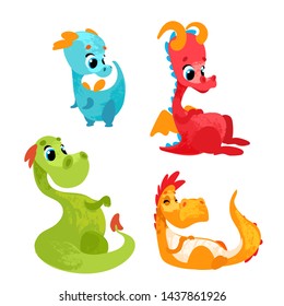 Set cartoon dragons children's style.  Vector illustration in children's style, for children's books, posters, stickers or room decor