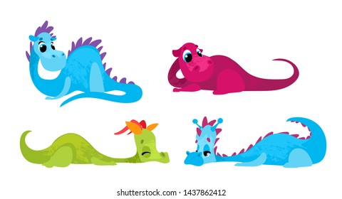 Set cartoon dragons children's style.  Vector illustration in children's style, for children's books, posters, stickers or room decor