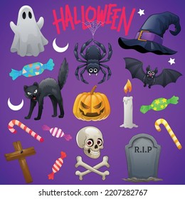 Set Cartoon Drawing of Halloween objects
