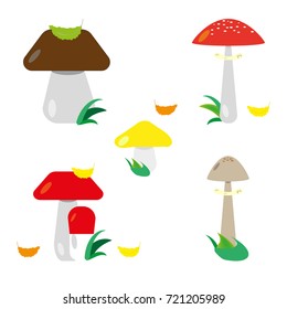 Set of cartoon drawings of forest mushrooms.Vector illustration can be used for the design of textiles, postcards, poster, dishes.