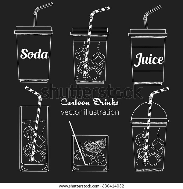 Set Cartoon Drinks Cold Beverages Ice Stock Vector (Royalty Free