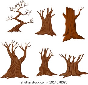 Set of cartoon dry trees