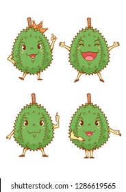 Set of cartoon durians in different poses.