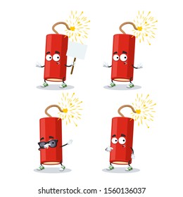 set of cartoon dynamite stick with a lit wick character mascot on white background
