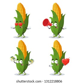 set of cartoon ear of corn character mascot on white background