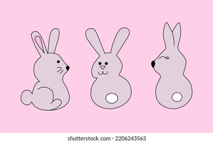 Set of cartoon easter bunnies. Rabbit character set. Animal wildlife holidays cartoon. Vector illustration.