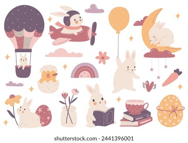 Set of cartoon easter egg design element flat style illustration