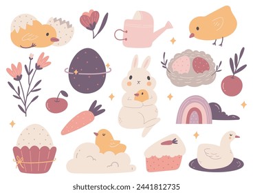 Set of cartoon easter egg design element flat style illustration